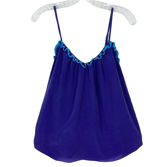 Nwot REBECCA TAYLOR Top M Silk Ruffle-Trim Adjustable-Strap 1-Button-Keyhole - Picture 1 of 10